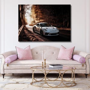 Porsche 911 canvas wall art,Porsche poster print,porsche wall art,sport car print,home decor,car poster,white porsche,ready to hang,gift A16