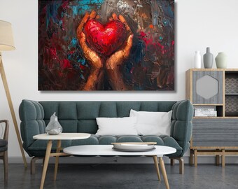 Arte en lienzo de corazón de amor, arte de pared de corazón de acuarela, lienzo de amor colorido, arte de pared de corazón de amor urbano, póster de corazones de amor, regalo de amor para el hogar 346A