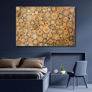 Sliced Wood Log canvas Wall Art,Log Pile Print,Tree Ring Wall Art,Rustic Home Decor,Natural wall art,Tree Slice poster,Ready To Hang 566A