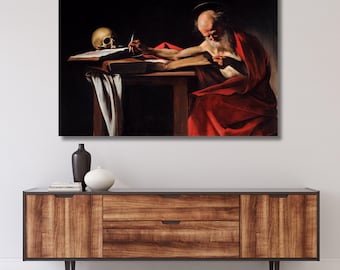Saint Jerome Writing Canvas Wall Art,Caravaggio print,Saint Jerome canvas,Caravaggio Art,Memento Mori by Caravaggio,Home Decor,Gift 723