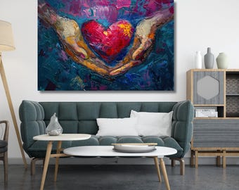 Arte en lienzo de corazón de amor, arte de pared de corazón de acuarela, lienzo de amor colorido, arte de pared de corazón de amor urbano, póster de corazones de amor, regalo de amor para el hogar 341A