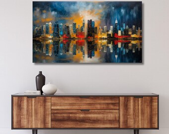 Abstract Cityscape Oil Painting On Canvas,Colorful abstract painting,large painting,Urban City Landscape poster,ready to hang,gift 464A