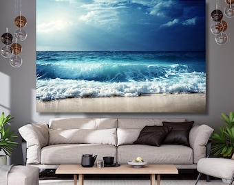 Ocean Beach canvasafdrukken, zeelandschap, nautische foto canvas print kust, zeegolf canvas, kunst aan de grote muur, interieur, klaar om op te hangen, cadeau 866