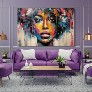 African Woman painting on canvas,Black Woman Canvas Art,Black Woman art print,Colorful African Woman wall art,Above Bed Decor,gift 347A