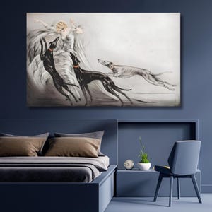 Speed ( Coursing II) by Louis Icart canvas art,Lady with greyhound speed dogs print,museum-exhibition Poster,art deco reproduction,gift 290