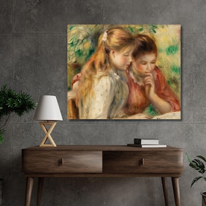 Pierre Auguste Renoir-Reading (La Lecture) (1891) canvaskunst, interieur, schilderij, klassieke kunst, poster afdrukken, ingelijste, moderne kunst, portret, 103A