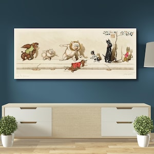 Art mural sur toile Boris O&#39;Klein-Dirty dogs of Paris, poster chien, décoration intérieure, art moderne, poster animal, impression dessin animé, chambre d&#39;enfant, prêt à accrocher 75A