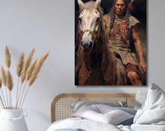 American Indian Man Poster,Ethnic Prints Wall Decor,Native American Canvas Wall Art,Home Decor,Warrior print poster,ready to hang,gift 691A
