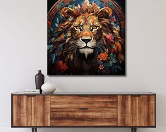 Lion Print Wall Art,Lion Head canvas Wall Art,Graffiti Art Canvas,Pop Art,Lion Print poster,Pop Culture Wall Art,ready to hang,Gift home 573