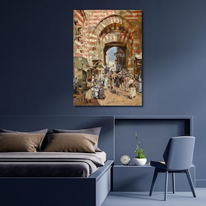 Gates of the Khalifa in Cairo art print,Vintage Egypt street scenery art,Oriental Arabic city painting,decor,vintage,Ready to hang,gift 258A