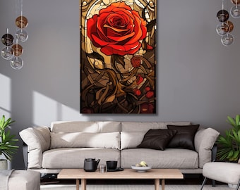Red rose canvas wall art,Red rose painting,flower print poster,floral,rose poster,modern art,home decor,ready to hang,gift for home 667A