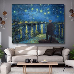 Vincent Van Gogh-Starry Night Over the Rhone canvas,canvas wall art,home decor,Painting,landscape,modern art,Canvas print,Ready To Hang 1A