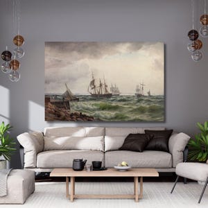 Skibe under land efter en byge by Carl Neumann (1867) canvas,home decor,landscape print poster,Painting,Ready To Hang,High Quality,gift 634A