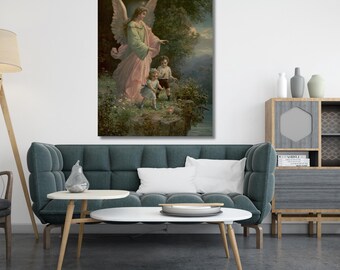 Guardian angel (1914) Canvas wall art,Religious art,Virgin Mary with child print,painting,home decor,modern art,gift home,ready to hang 504A