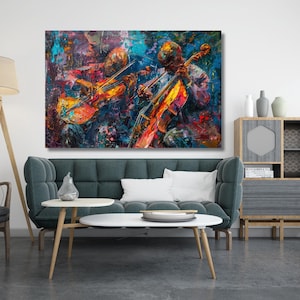 Großes abstraktes Ölgemälde auf Leinwand Wandkunst, Original Jazz Musik Kunst, Orchester Gemälde Mode Dekor Wohnzimmer Dekor 372A
