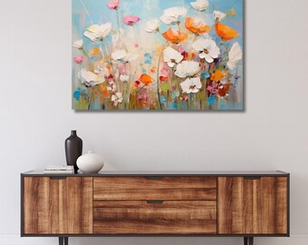 Abstrakte bunte Blumen Ölgemälde auf Leinwand, abstraktes strukturiertes Druckplakat, Wohnkultur Original Frühlingsblumen Wandkunst, moderne Kunst 188A