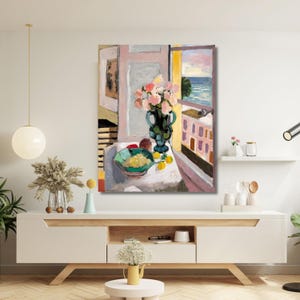 Henri Matisse-Safrano Roses at the Window Canvas Gallery Wrapped or Framed Giclee Wall Art Print,painting,Flower poster,Ready to hang 21A
