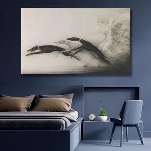 Speed by Louis Icart canvas art,Lady with greyhound speed dogs print,museum-exhibition Poster,art deco reproduction,vintagefine Art,gift289A