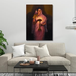 Glow Of Hope by Raja Ravi Varma Paintings,Lady With The Lamp Poster Print,Indian Painting,Home decor,modern art,canvas print,vintage,gift 1A