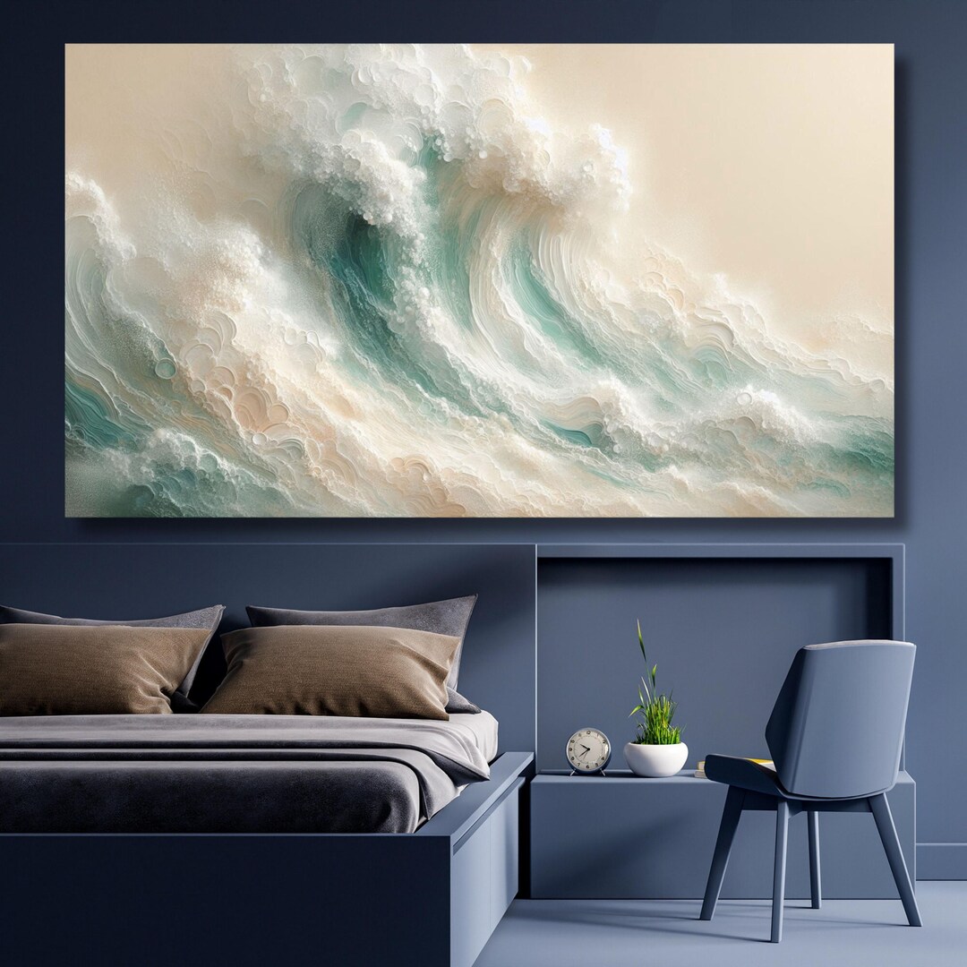 Sage Green Beige Minimalist Beach Canvas,large 3D Textured Wall Art ...