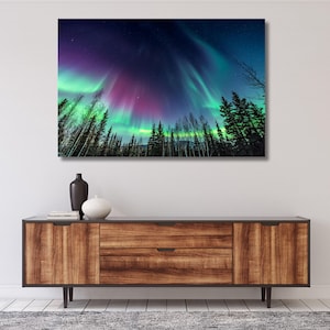 Northern Lights Canvas,Northern Lights Wall Art,Aurora Borealis Wall Art,Night Sky Print,modern wall art,home decor,landscape,gift 235A