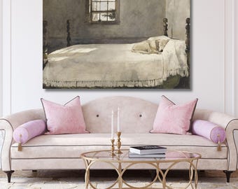 Dog Sleeping on Bed Canvas Painting,canvas wall art,Dog print poster,home decor,classic art,vintage,modern art,Ready To Hang,gift for home 1