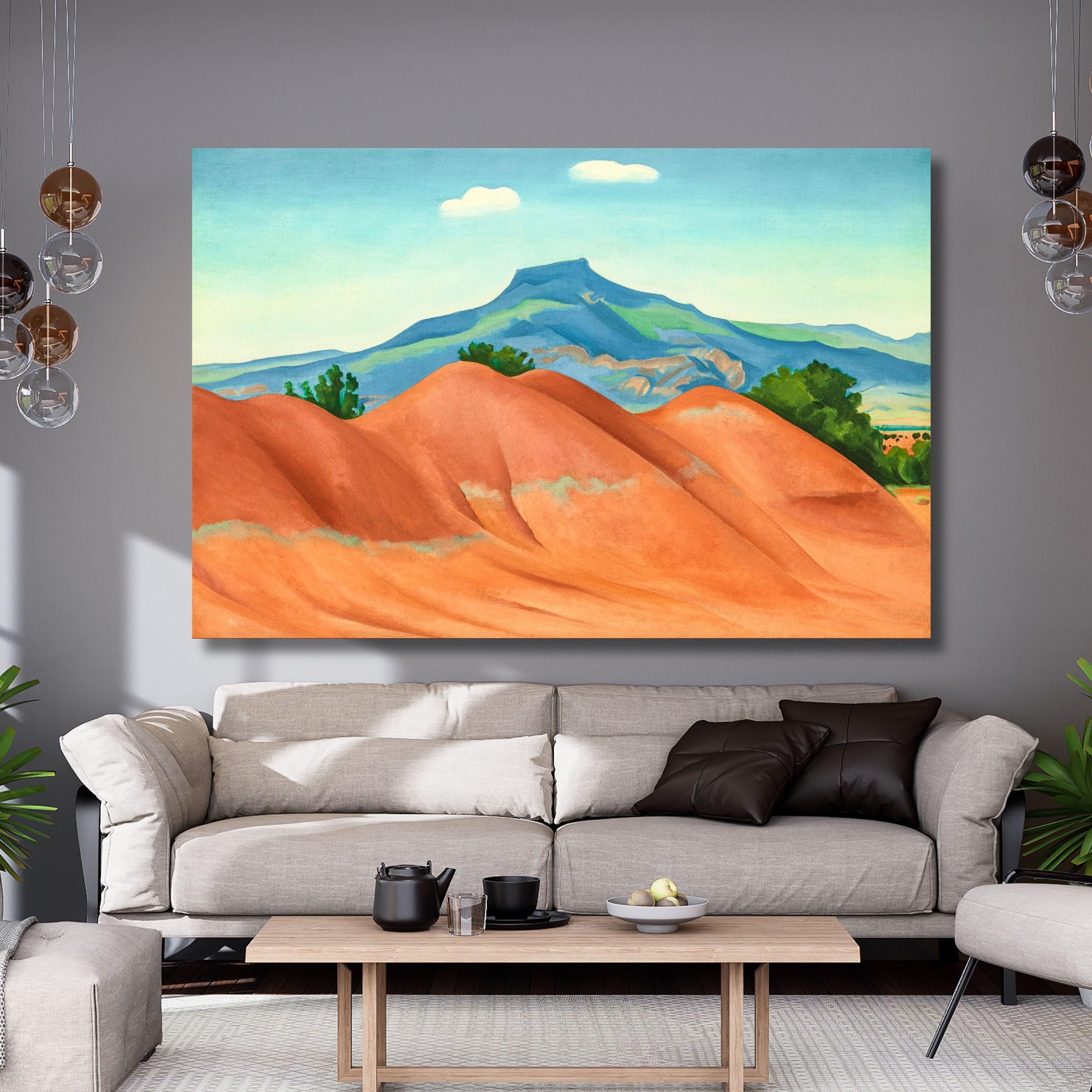 Georgia O'keeffe-red Hills With Pedernal, White Clouds Canvas