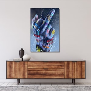 Banksy Middle Finger Canvas art,Graffiti Wall Decor,Graffiti Print Poster,Pop Wall Art, Housewarming Gifts,Trendy wall decor,ready to hang
