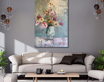 Flowers in Vase Canvas Wall Art,colorful Flowers Poster,Living Room Wall Art,Floral,modern art,home decor,Ready To Hang,gift for home 313A