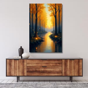 Enchanted Forest Firefly Art Print,illuminated Forest Fireflies Wall Art,Mystical Fantasy Painting,Magical Forest Canvas,Mystical Forest 822