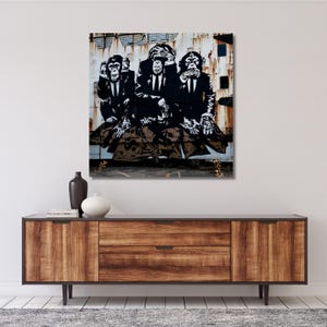 Banksy Three Wise Monkeys,Painting Canvas Art,Abstract Poster, Banksy Wall Art, Street Art Canvas, Banksy Three Monkeys Canvas,home decor 3A