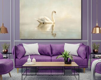 Swan canvas wall art,swan print poster,Swan Painting,Bird Canvas art,modern wall art,animal print poster,home decor,Ready To Hang,gift 333A