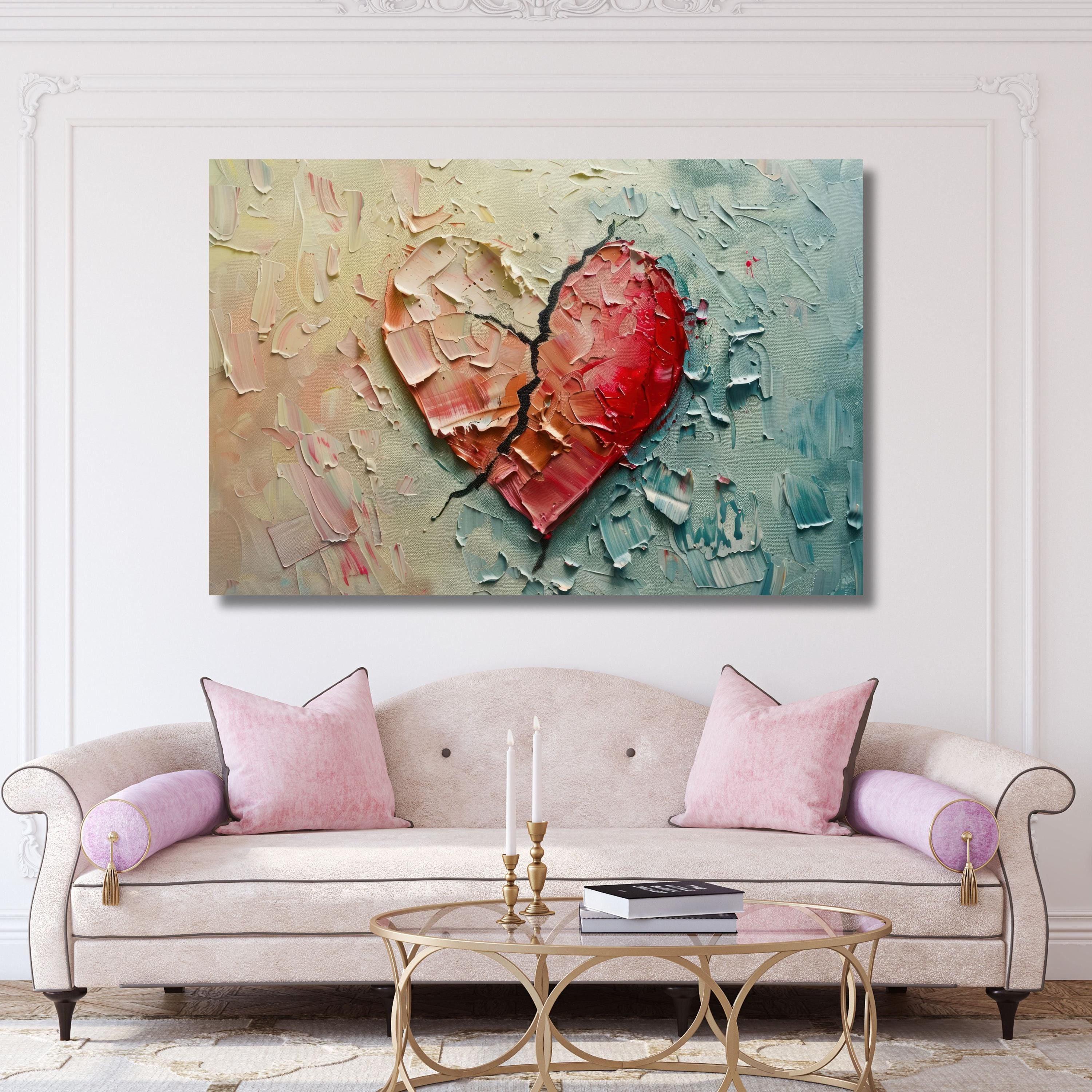 Love Broken Heart Canvas Art,watercolour Heart Wall Art
