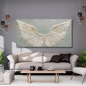 Angel Wing Oil Painting on canvas,large abstract Feather Wings Canvas Wall Art,Modern Minimalist Artwork for home decor,Mythology Art 470A