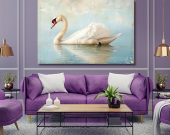 Swan canvas wall art,swan print poster,Swan Painting,Bird Canvas art,modern wall art,animal print poster,home decor,Ready To Hang 195A