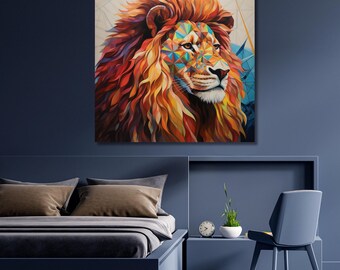 Lion Print Wall Art,Lion Head canvas Wall Art,Graffiti Art Canvas,Pop Art,Lion Print poster,Pop Culture Wall Art,ready to hang,Gift home 575