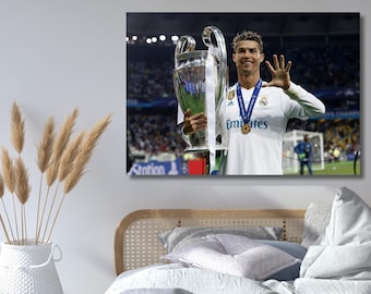 Arte murale di Cristiano Ronaldo, poster di Ronaldo, coppa del campione di Ronaldo, regalo per gli appassionati di calcio, stampe sportive, Cristiano Ronaldo, arredamento per la casa, arte murale 699