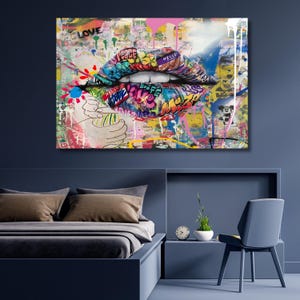 Décoration murale lèvres Banksy, Love Lip Street Graffiti, affiche lèvres, art mural sur toile, graffiti, art mural Banksy, décoration murale homme des cavernes, art moderne 485A