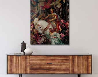 Les deux couronnes (1900) de Frank Bernard Dicksee, oeuvre d'art murale sur toile, affiche de musée, affiche sur toile Frank Dicksee, oeuvre d'art pour couple, oeuvre d'art déco 9