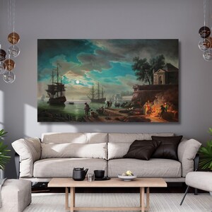 Claude Joseph Vernet-seaport by moonlight canvas wall art,Painting,landscape,moon print poster,classic art,vintage,Ready To Hang,gift home 1