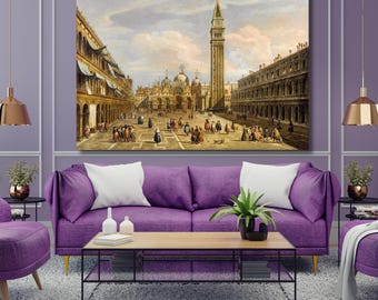 Francesco Zanin - Lienzo decorativo de la Plaza de San Marcos, póster de la Plaza de San Marcos, decoración del hogar, pintura, impresión de paisaje, arte moderno, listo para colgar 1A