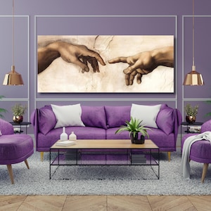 Die Erschaffung Adams von Michelangelo Leinwand Wandkunst, Hand Gottes Die Erschaffung Adams Sixtinische Kapelle Leinwand, religiöses Wanddekor, Geschenk nach Hause 1