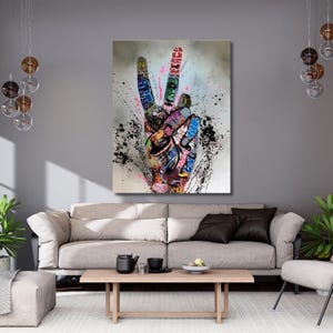 Décoration murale graffiti signe de la victoire Banksy, affiche du geste de la main, graffiti de la victoire, art mural Banksy, art mural toile, art graffiti, cadeau pour la maison 437