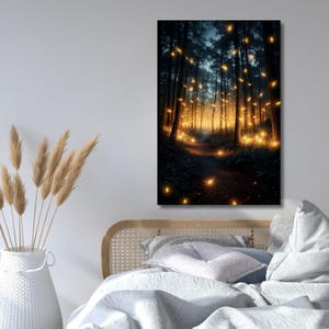 Enchanted Forest Firefly Art Print,illuminated Forest Fireflies Wall Art,Mystical Fantasy Painting,Magical Forest Canvas,Mystical Forest 752