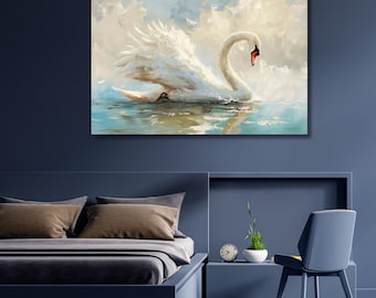 Swan canvas wall art,swan print poster,Swan Painting,Bird Canvas art,modern wall art,animal print poster,home decor,Ready To Hang,gift 337A