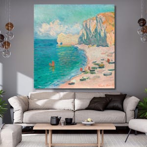 Claude Monet-The Beach and the Falaise d&#39;Amont (1885) Canvas Art,Classic Art,reproduction art print poster,Monet Nature Print,Fine Art 64A