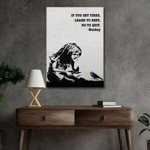 Cita de Banksy &quot;Chica y pájaro azul&quot;, arte callejero, impresión artística en lienzo de Banksy, cita inspiradora, arte de pared para oficina, lienzo, regalo