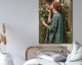 John William Waterhouse - Rosens själ Canvastavla, kvinnaposter, flickatryck, vintage, modern konst, heminredning, redo att hängas, present 897