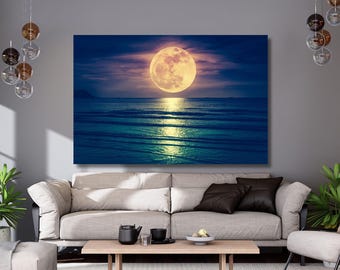 Huge Full Moon Over the Sea Canvas,full Moon Wall Art,nature Wall