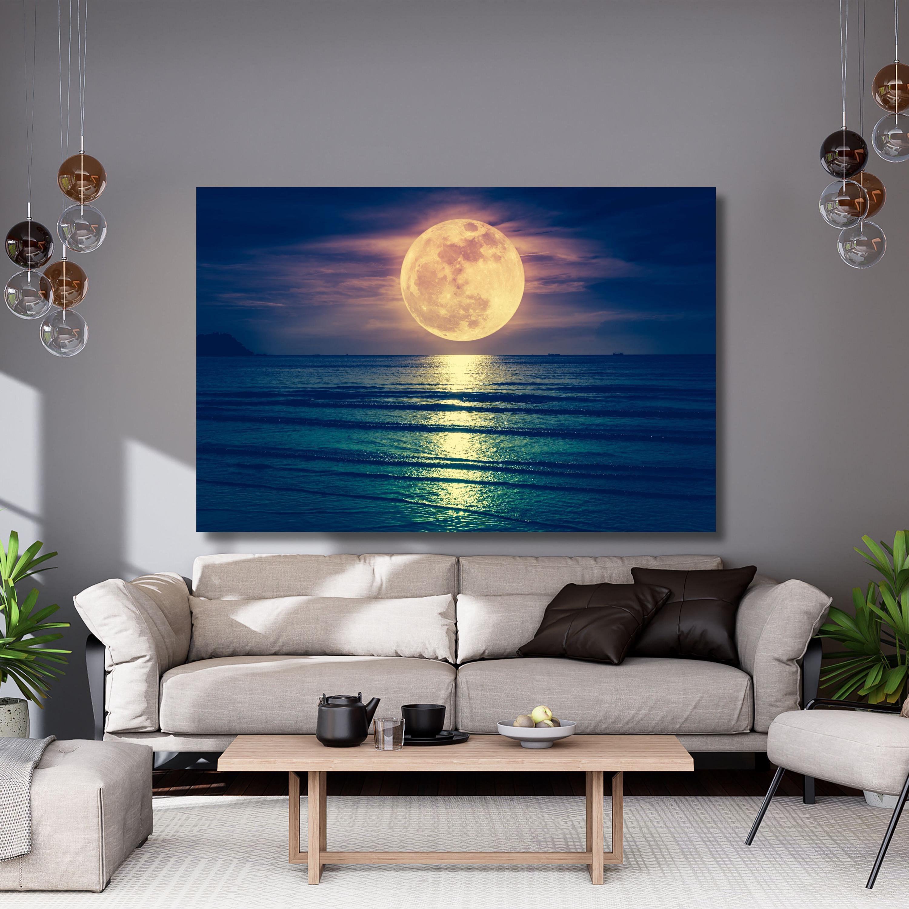 Huge Full Moon Over the Sea Canvas,full Moon Wall Art,nature Wall